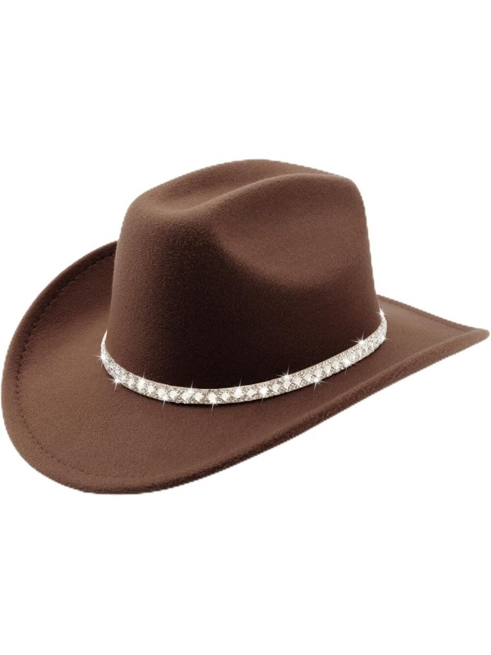 Unisex Coffee Felt Wide Brim Fedora Belt Buckle Western Cowboy Rolled Cap Hat